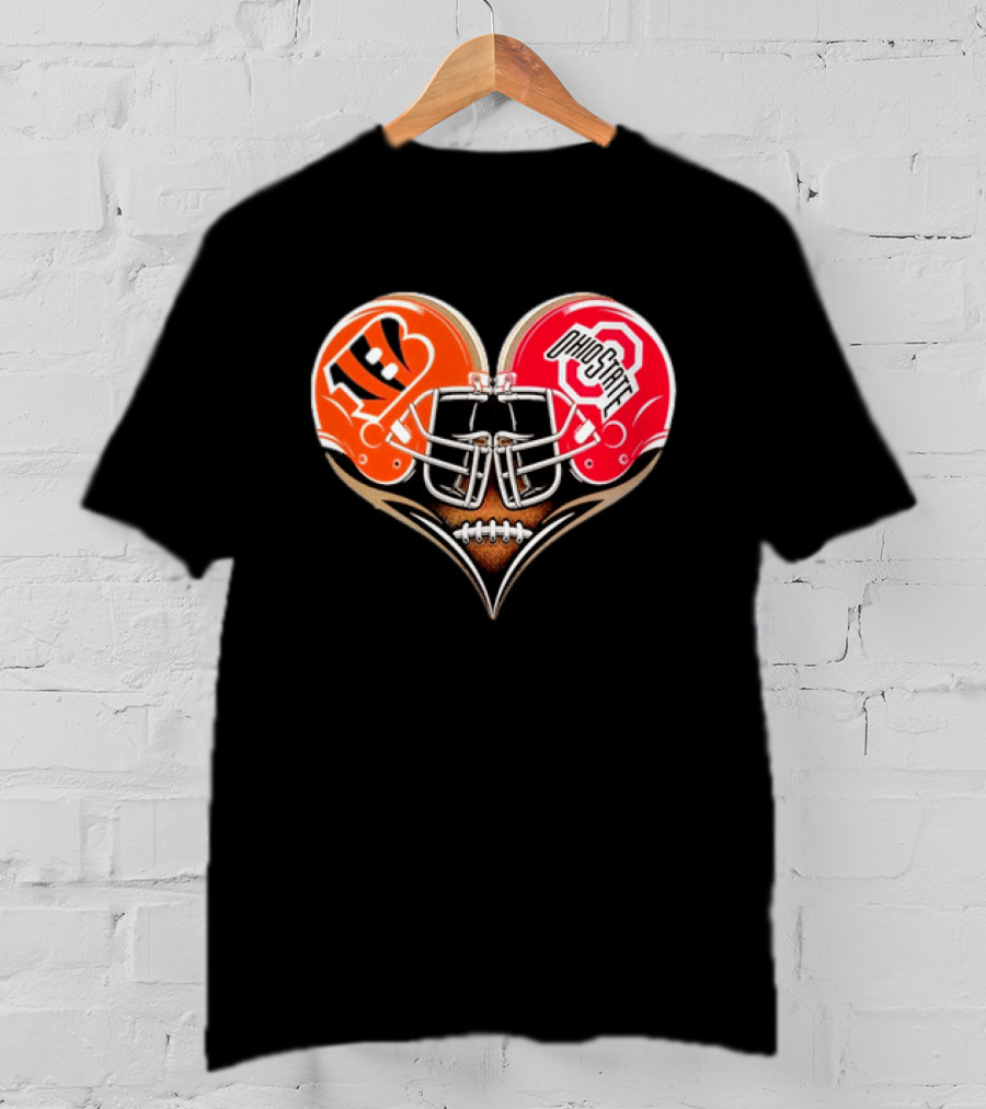 Bengals Ohio State Buckeyes Heart Helmet Football Love T-Shirt