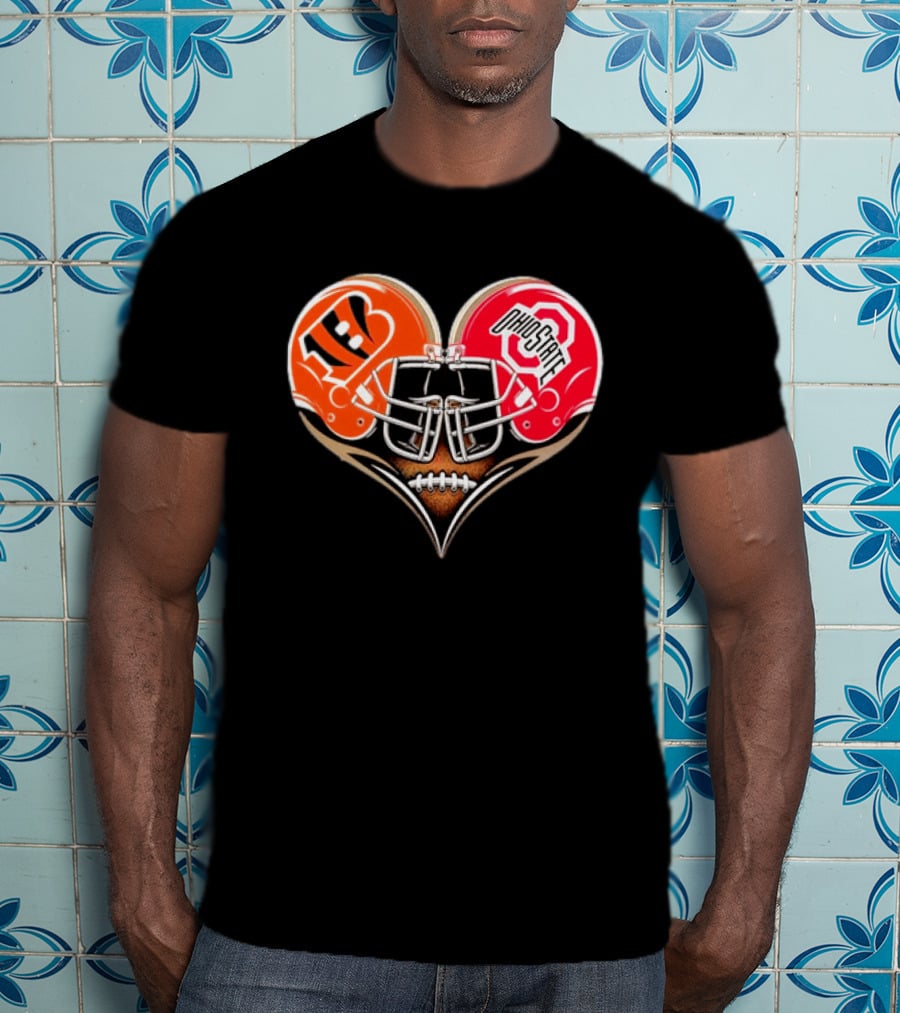 Bengals Ohio State Buckeyes Heart Helmet Football Love T-Shirt