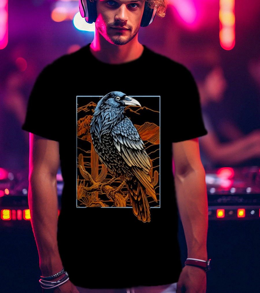 Raven In Southwest Desert Landscape Wildlife Nature Scene T-Shirt