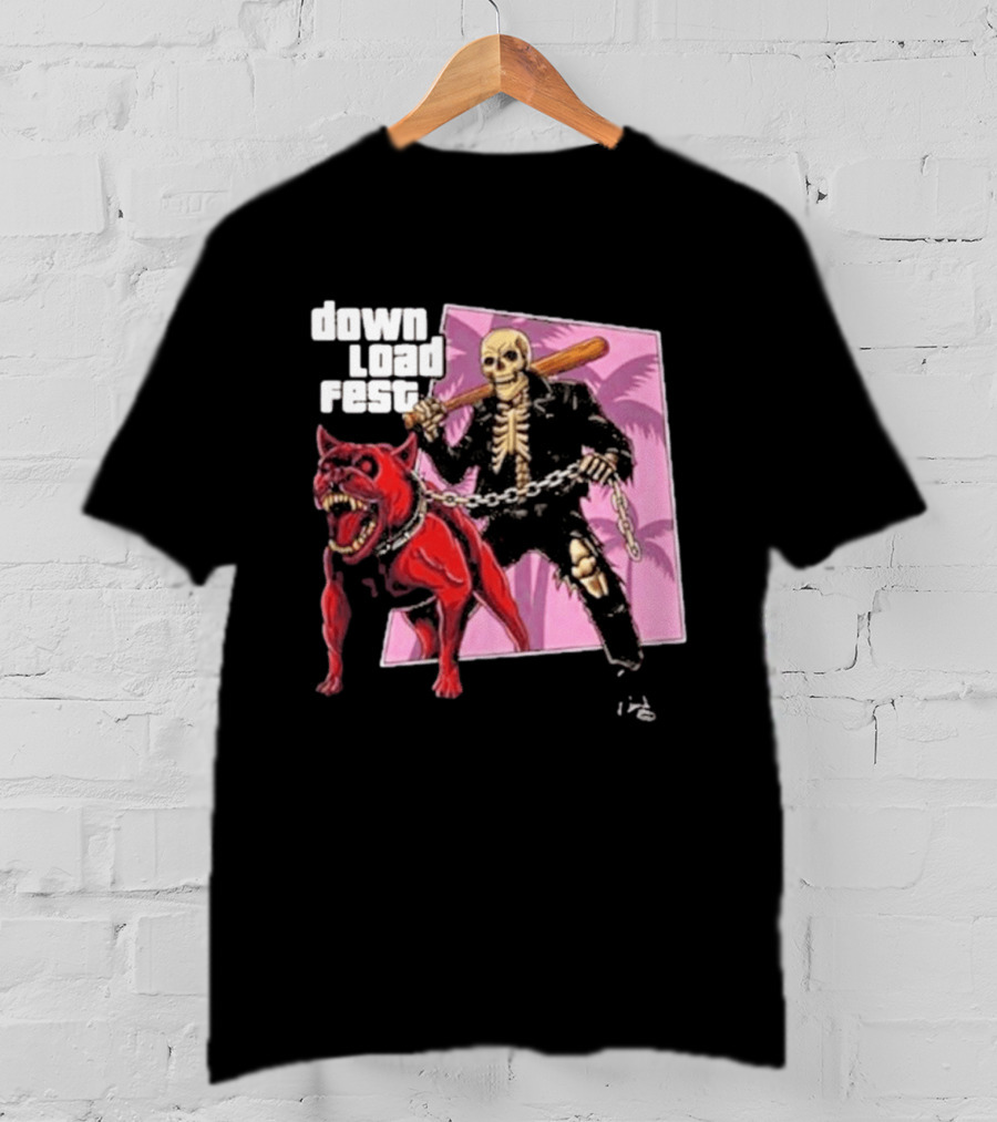 Download Fest Skeleton With Dog Baseball Bat June 2026 Grand Fest Auto GTA T-Shirt