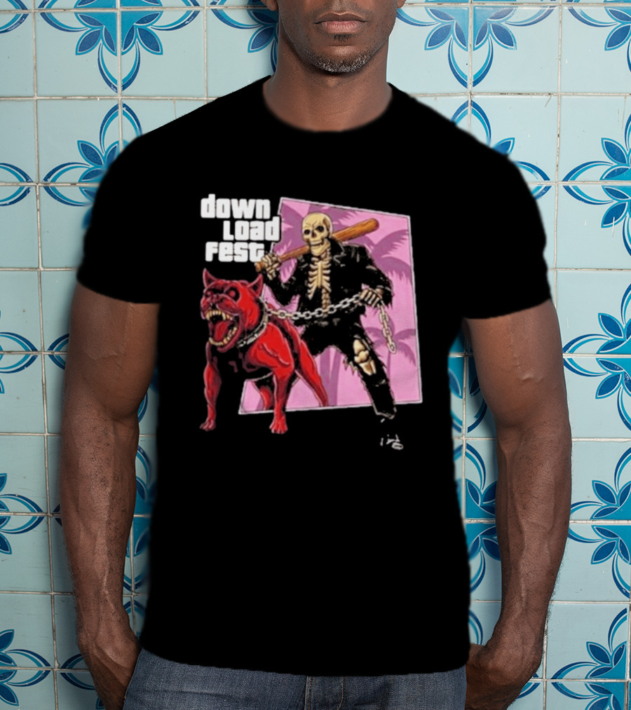 Download Fest Skeleton With Dog Baseball Bat June 2026 Grand Fest Auto GTA T-Shirt