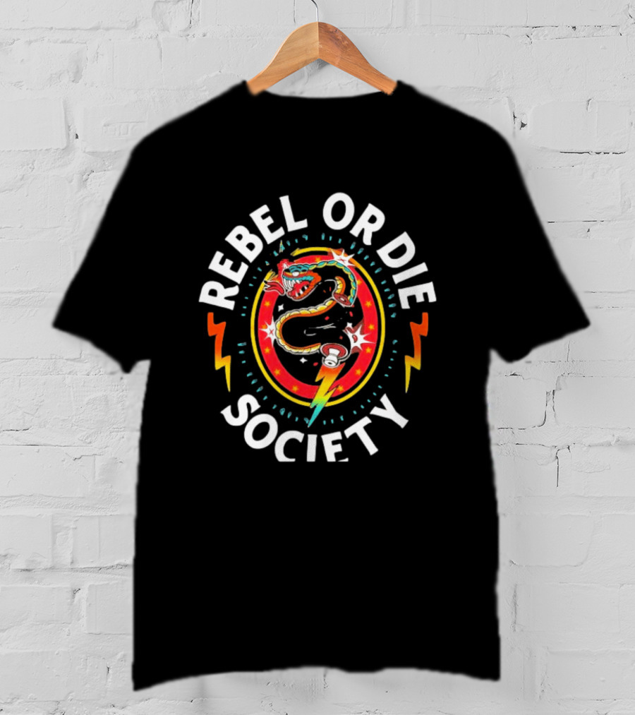 Rebel Or Die Society Snake Tattoo Lightning T-Shirt