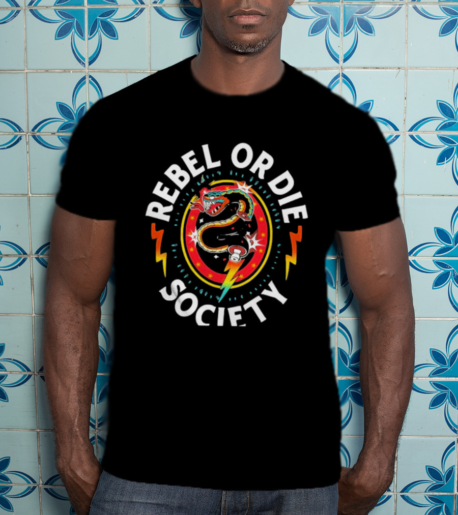 Rebel Or Die Society Snake Tattoo Lightning T-Shirt