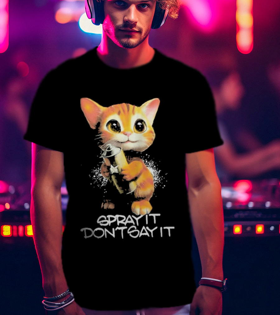 Huf Clothing Spray It Don't Say It Orange Cat With Paintbrush T-Shirt