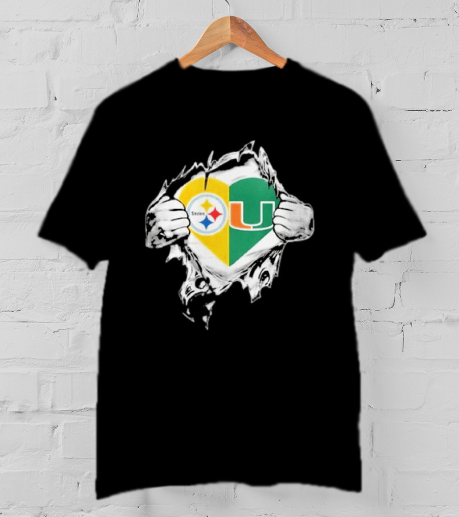 Steelers Miami Hurricanes Heart In My DNA Hands Football Fan Pride T-Shirt