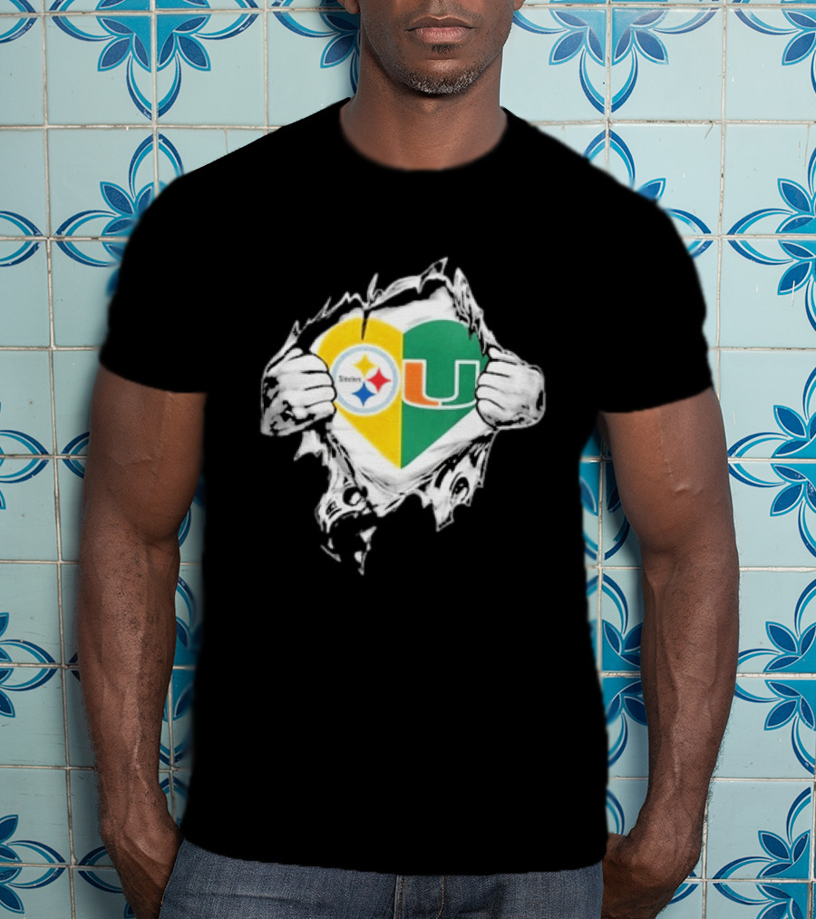 Steelers Miami Hurricanes Heart In My DNA Hands Football Fan Pride T-Shirt