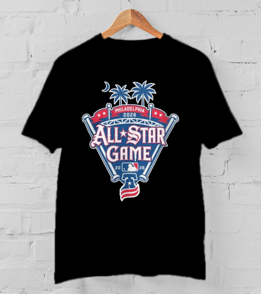 MLB All Star Game Philadelphia 2026 Palm Trees Baseball Bat Logo Night Skyline T-Shirt