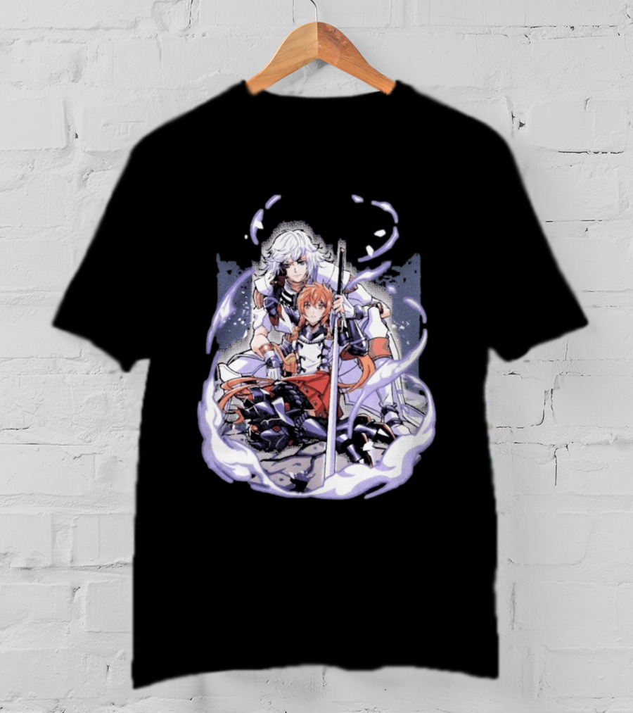 Tragic Couple Heart Anime Fantasy Duo With Sword And Armor T-Shirt