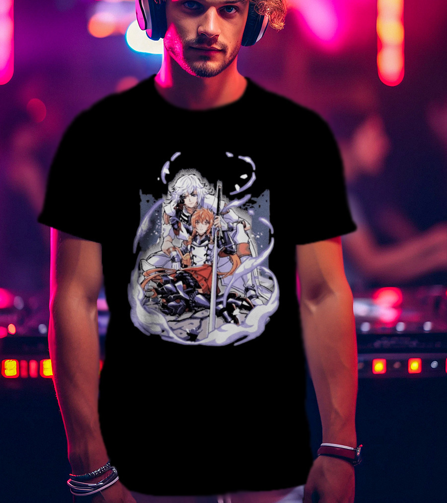 Tragic Couple Heart Anime Fantasy Duo With Sword And Armor T-Shirt