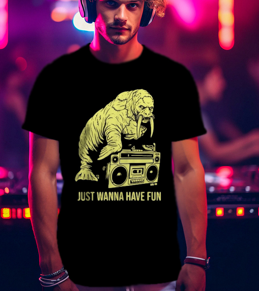 Walrus DJ Just Wanna Have Fun With Boombox T-Shirt