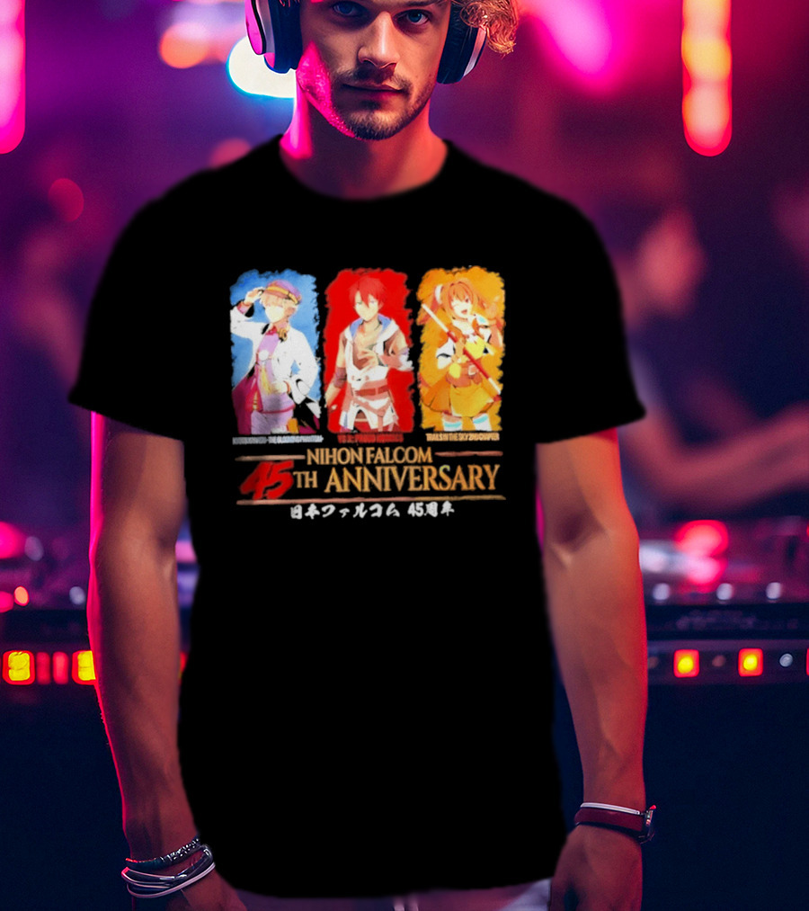 Nihon Falcom 45th Anniversary Characters Illustration In Japanese T-Shirt