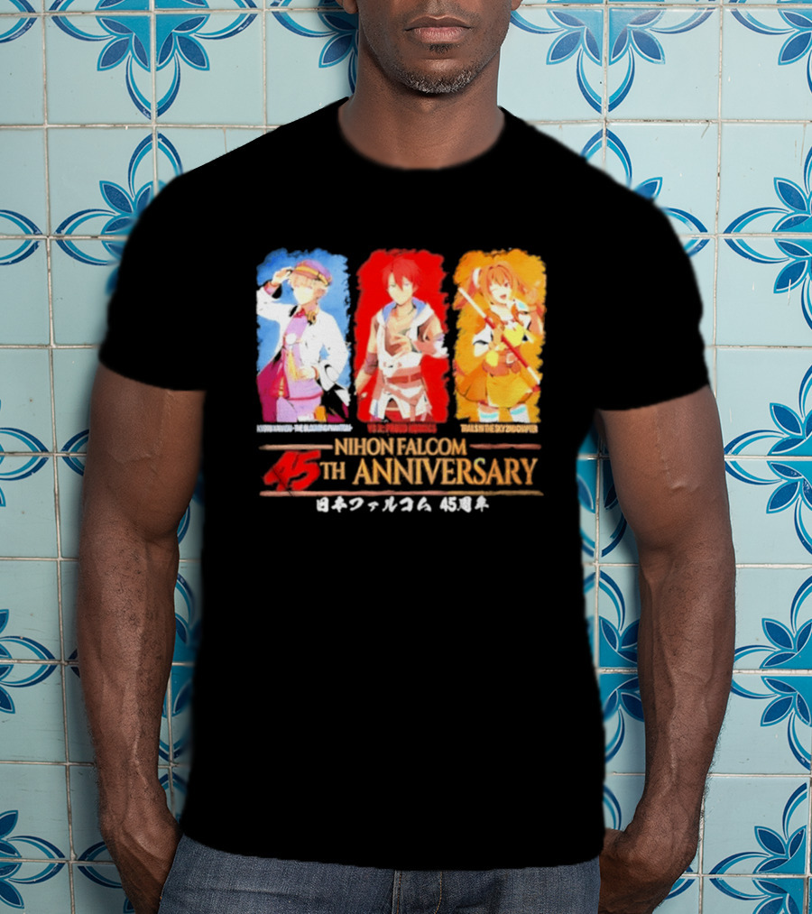 Nihon Falcom 45th Anniversary Characters Illustration In Japanese T-Shirt