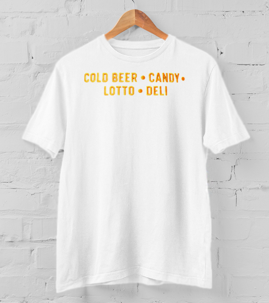 Cold Beer Candy Lotto Deli Retro Block Letters T-Shirt