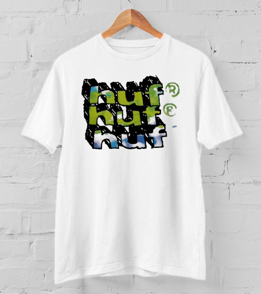 Huf Hand Stacked Triple Logo Green Blue Black T-Shirt