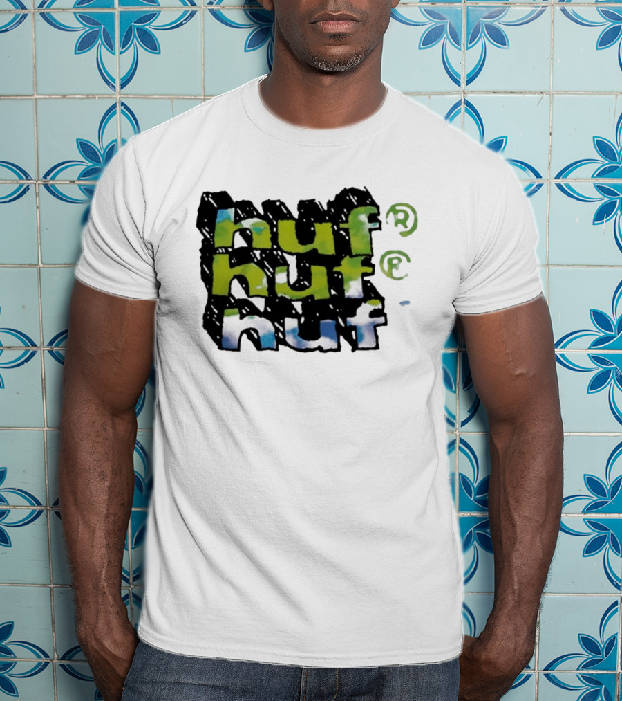 Huf Hand Stacked Triple Logo Green Blue Black T-Shirt