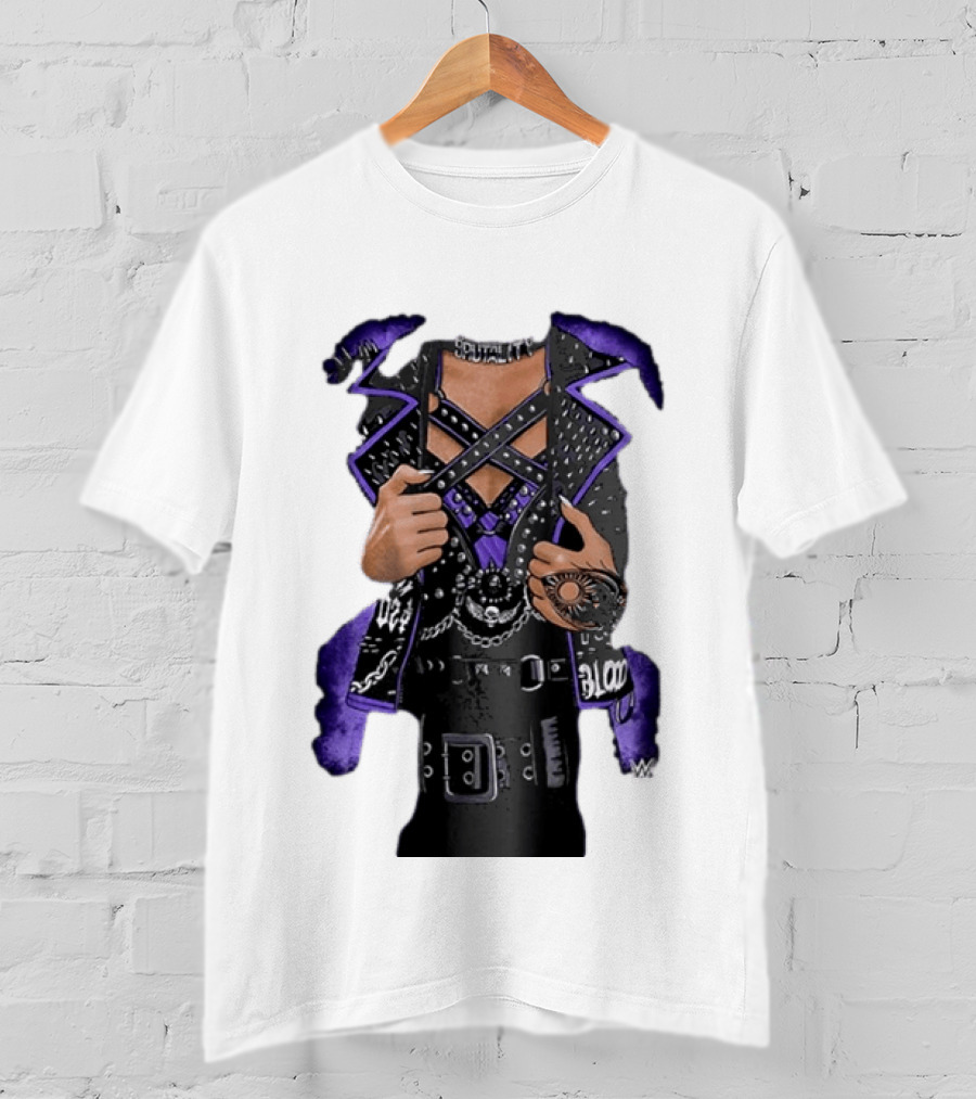 WWE Rhea Ripley Leather Jacket Chains Studs Purple Black Gear T-Shirt