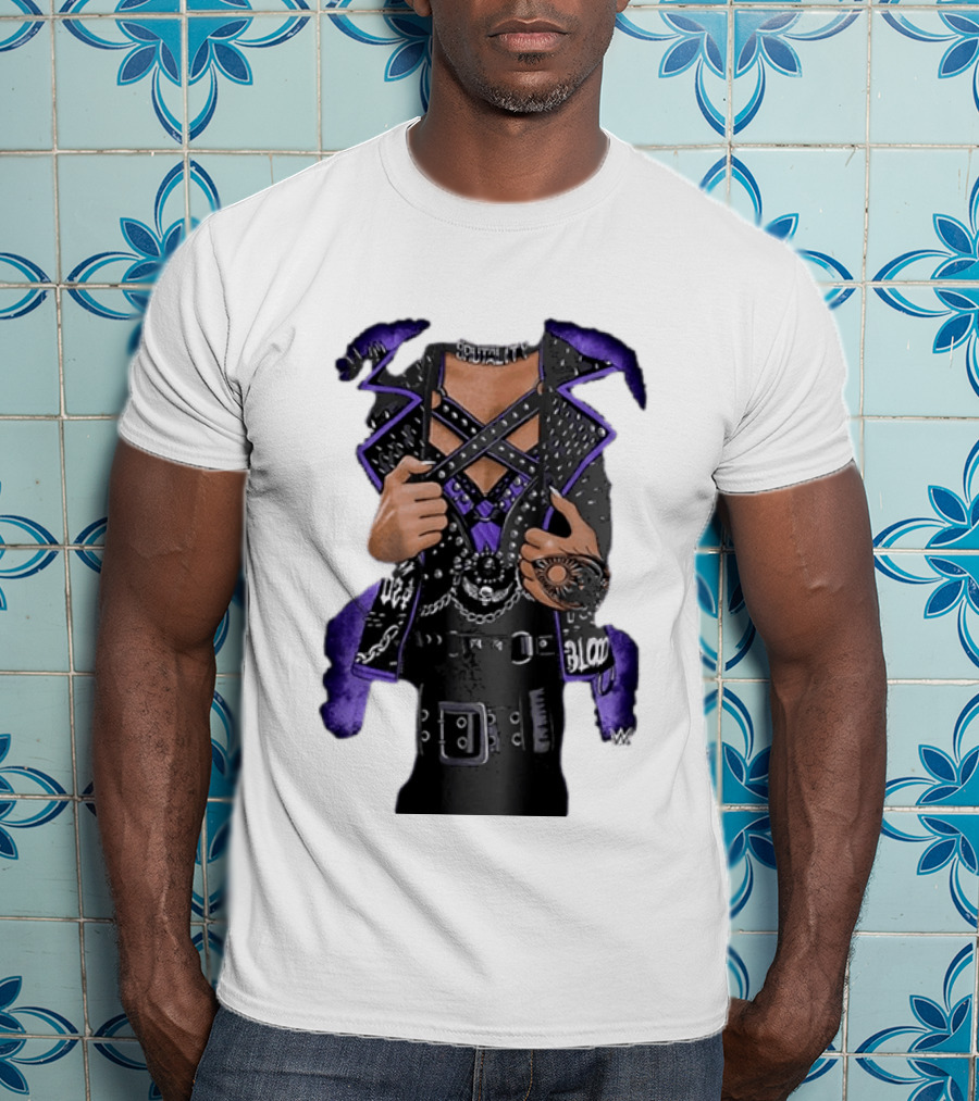 WWE Rhea Ripley Leather Jacket Chains Studs Purple Black Gear T-Shirt