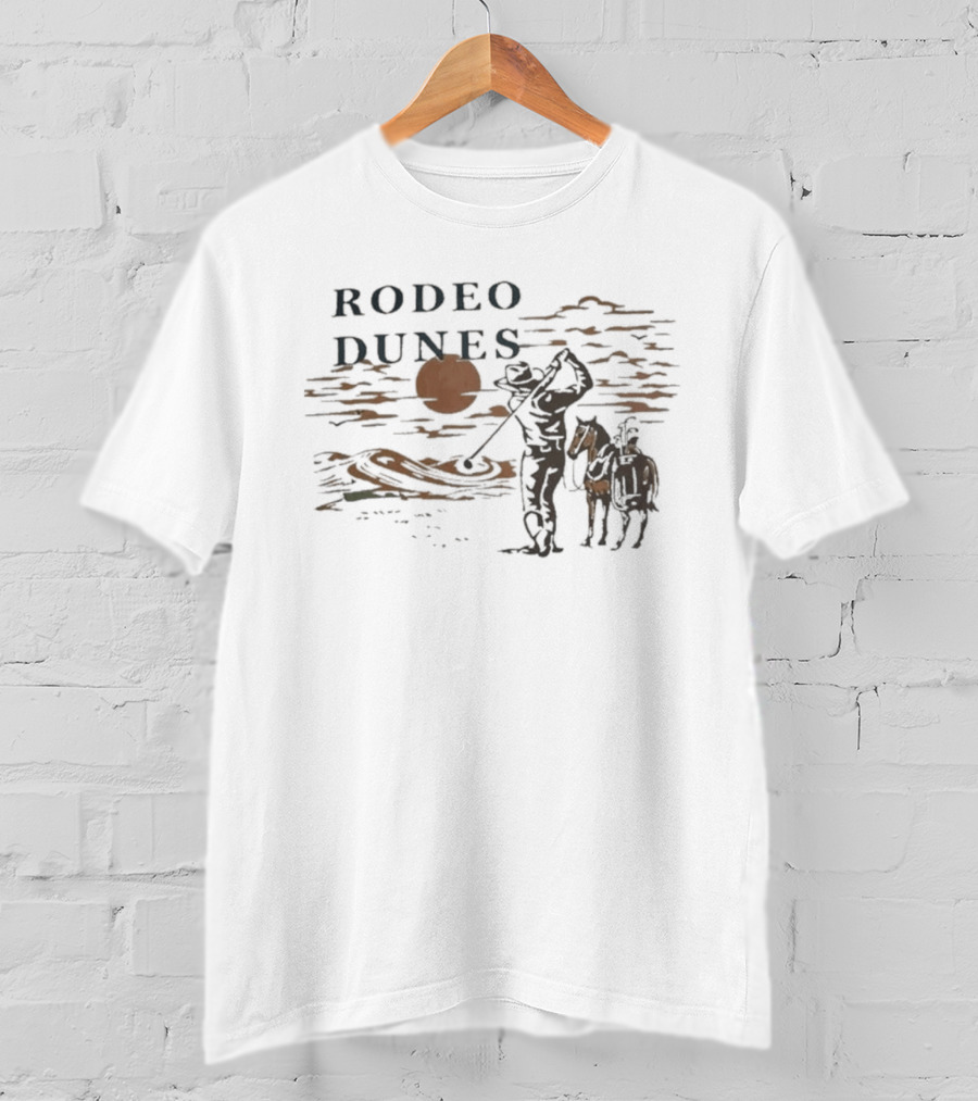 Rodeo Dunes Golf Cowboy With Horse Under Sunset Clouds T-Shirt