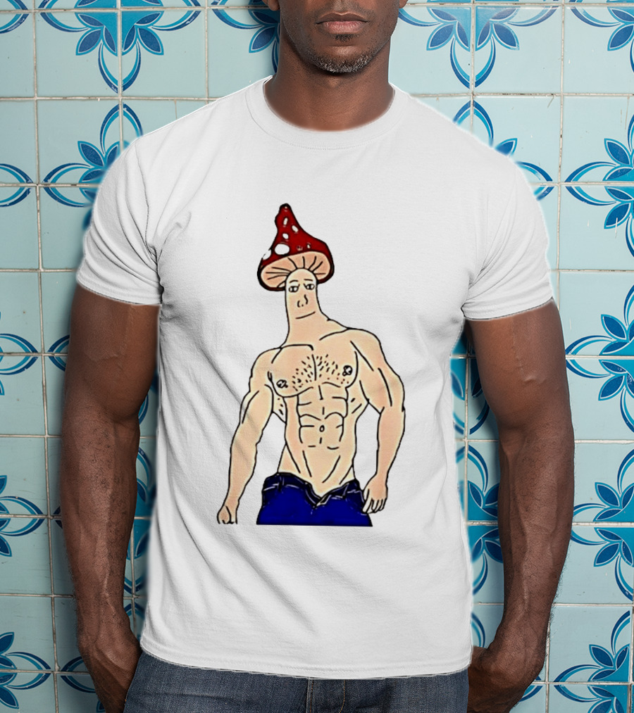Wojak Shroomjak Buff Gym Meme Mushroom Head T-Shirt