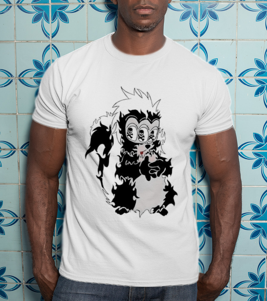 Three Eyed Skunk With Skull Eyes Surreal Creature T-Shirt