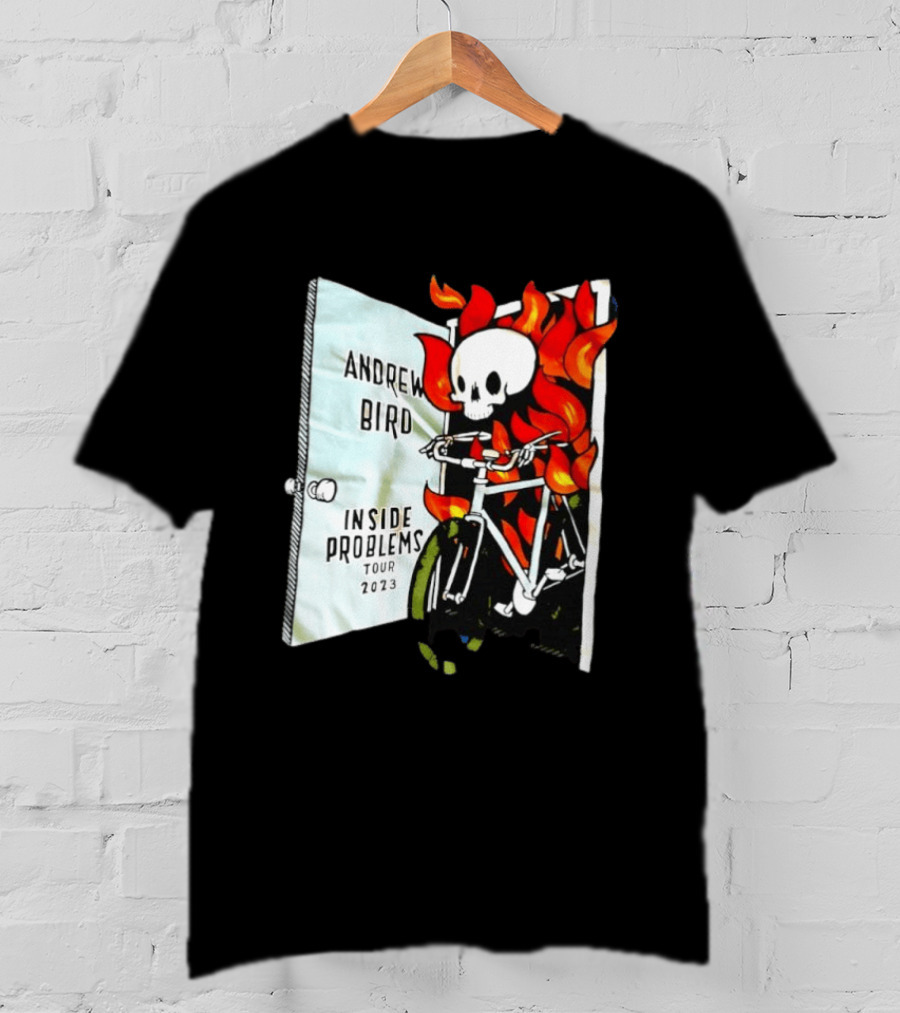 Andrew Bird Inside Problems Tour 2023 Flaming Skeleton On Bicycle T-Shirt