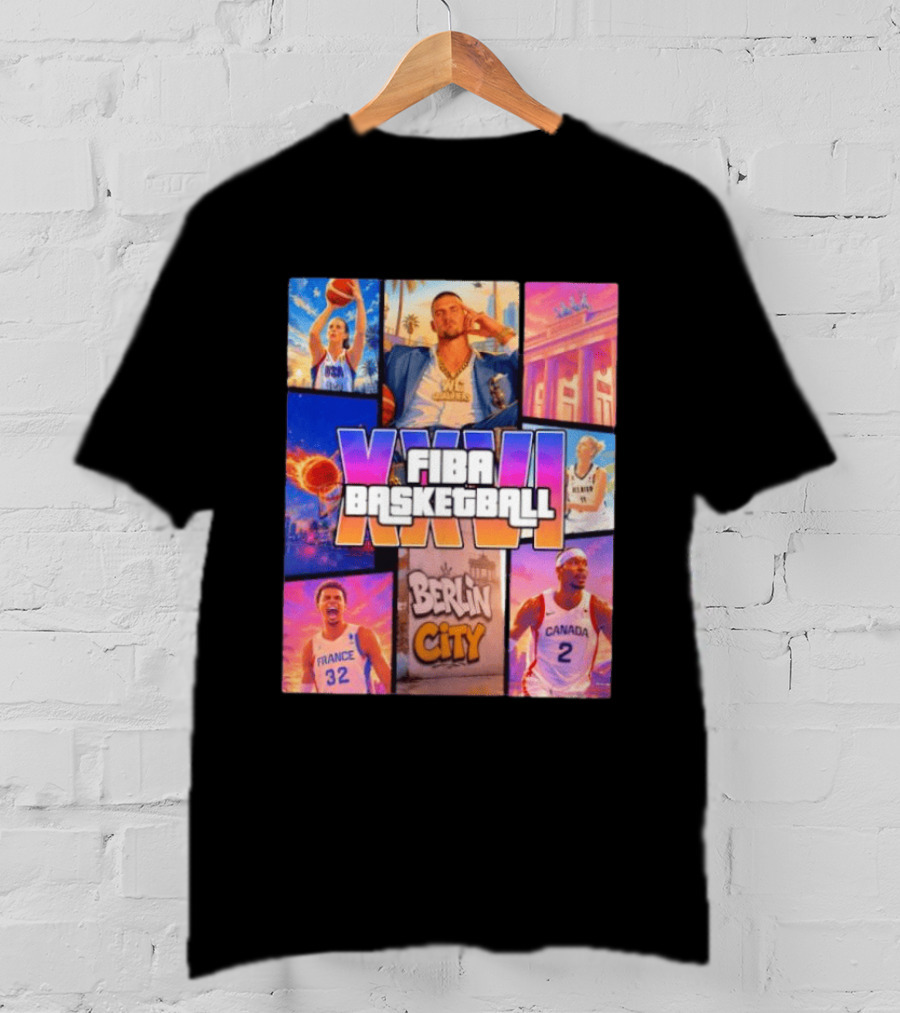 FIBA Basketball XXVII Berlin City Caitlin Clark USA Victor Wembanyama France Shai Gilgeous Alexander Canada T-Shirt