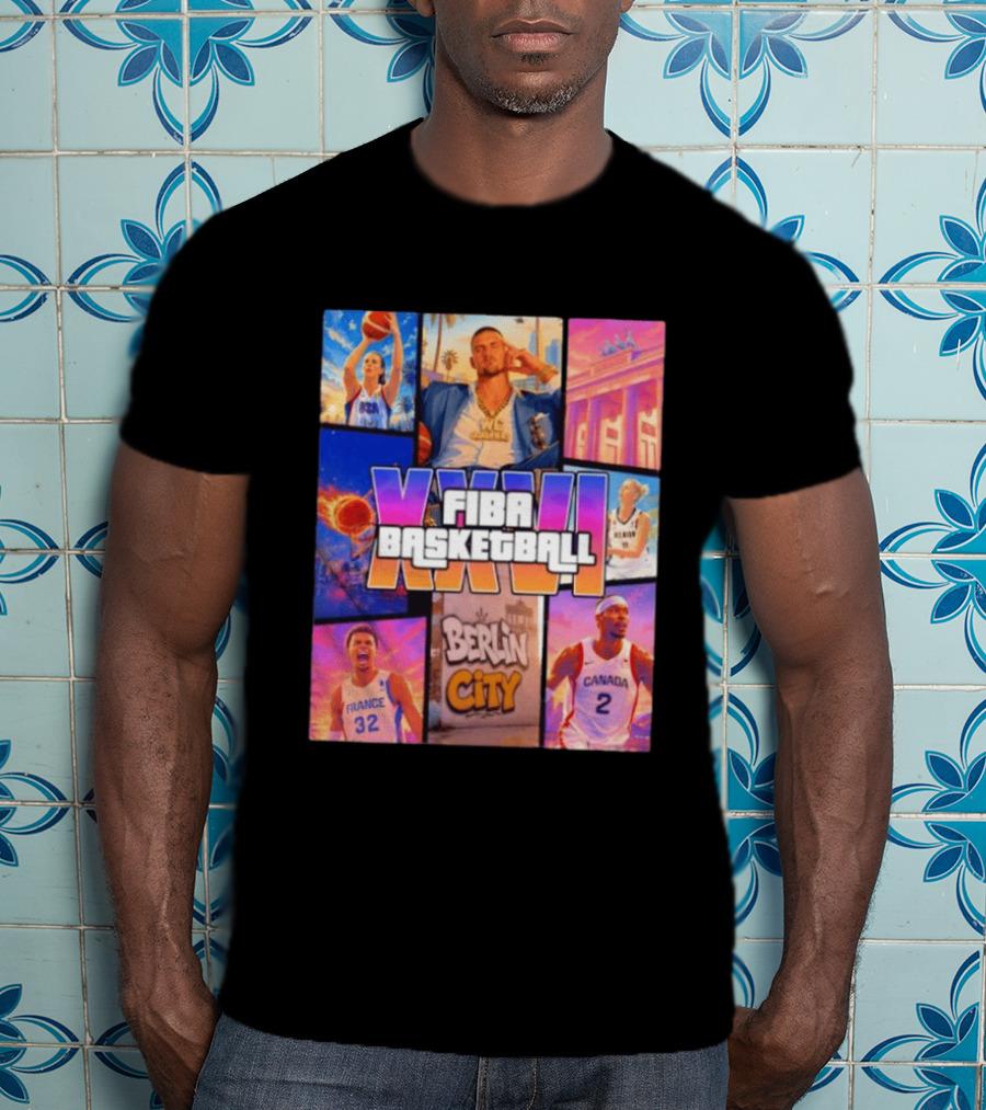 FIBA Basketball XXVII Berlin City Caitlin Clark USA Victor Wembanyama France Shai Gilgeous Alexander Canada T-Shirt