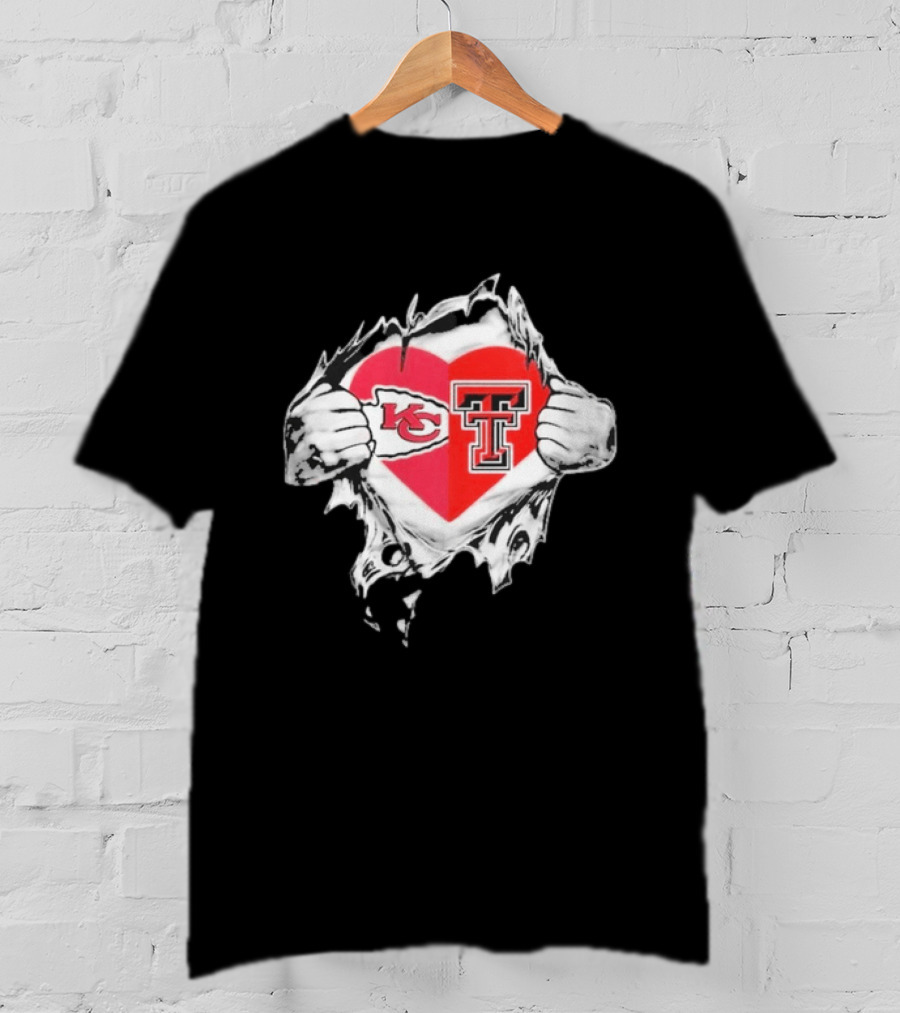 Chiefs Texas Tech Red Raiders Heart Emblem Torn Reveal T-Shirt