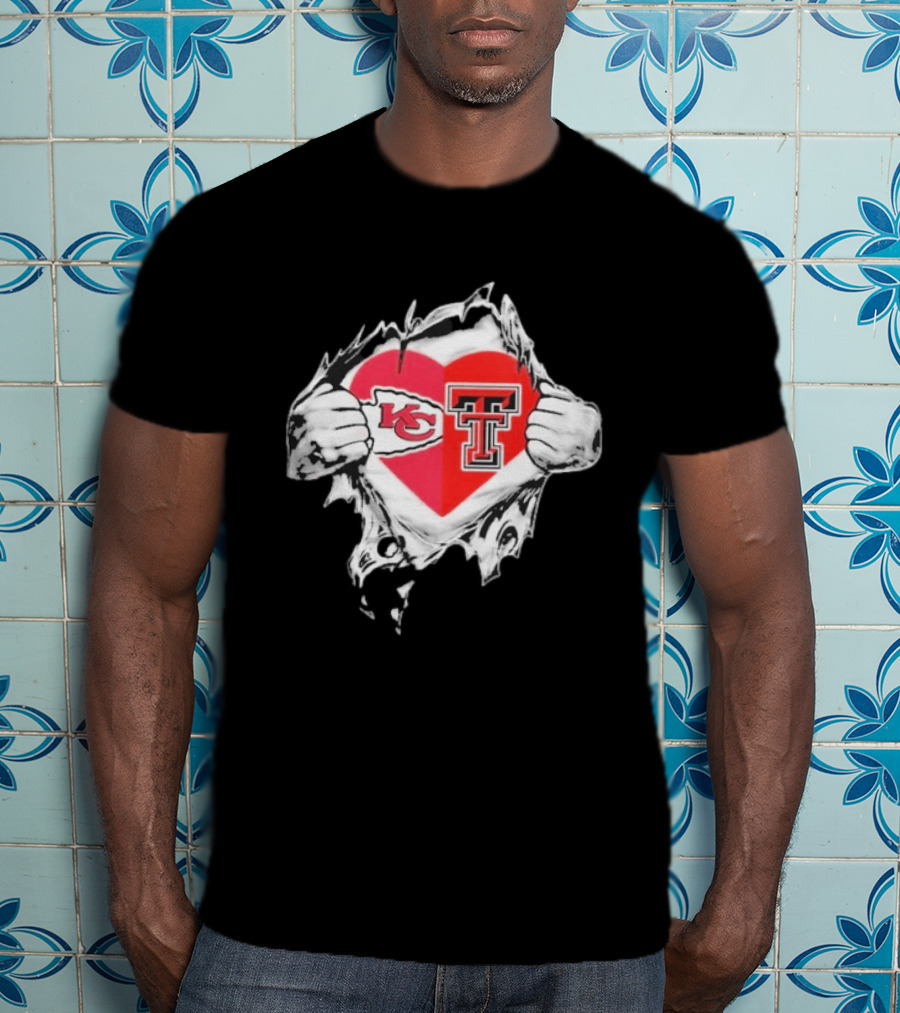 Chiefs Texas Tech Red Raiders Heart Emblem Torn Reveal T-Shirt