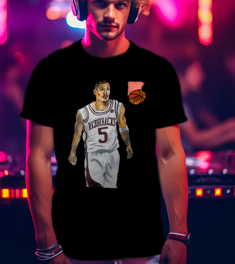Razorbacks Number 5 Basketball Player Artwork Exclusively D To The A T-Shirt