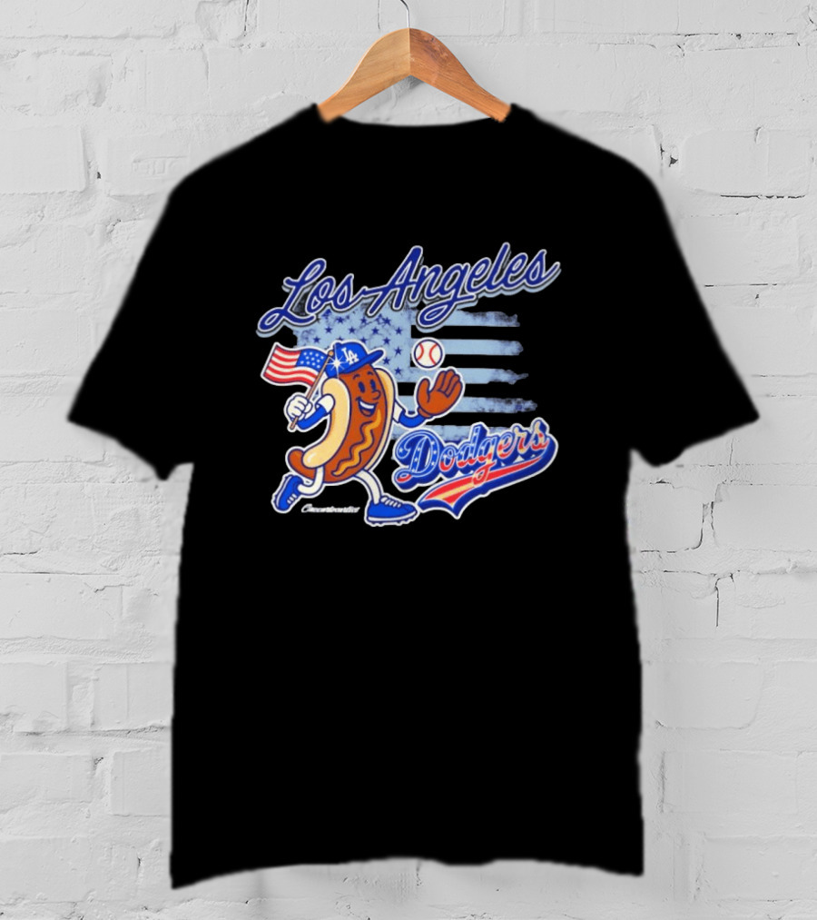 Los Angeles Dodgers Hot Dog Baseball American Flag Stars T-Shirt