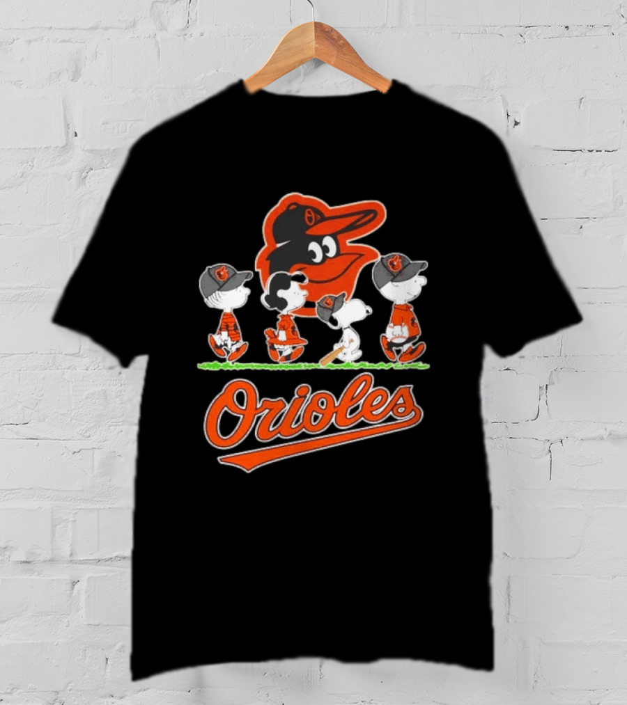 Orioles Peanuts Characters Snoopy Charlie Brown Lucy Baseball T-Shirt