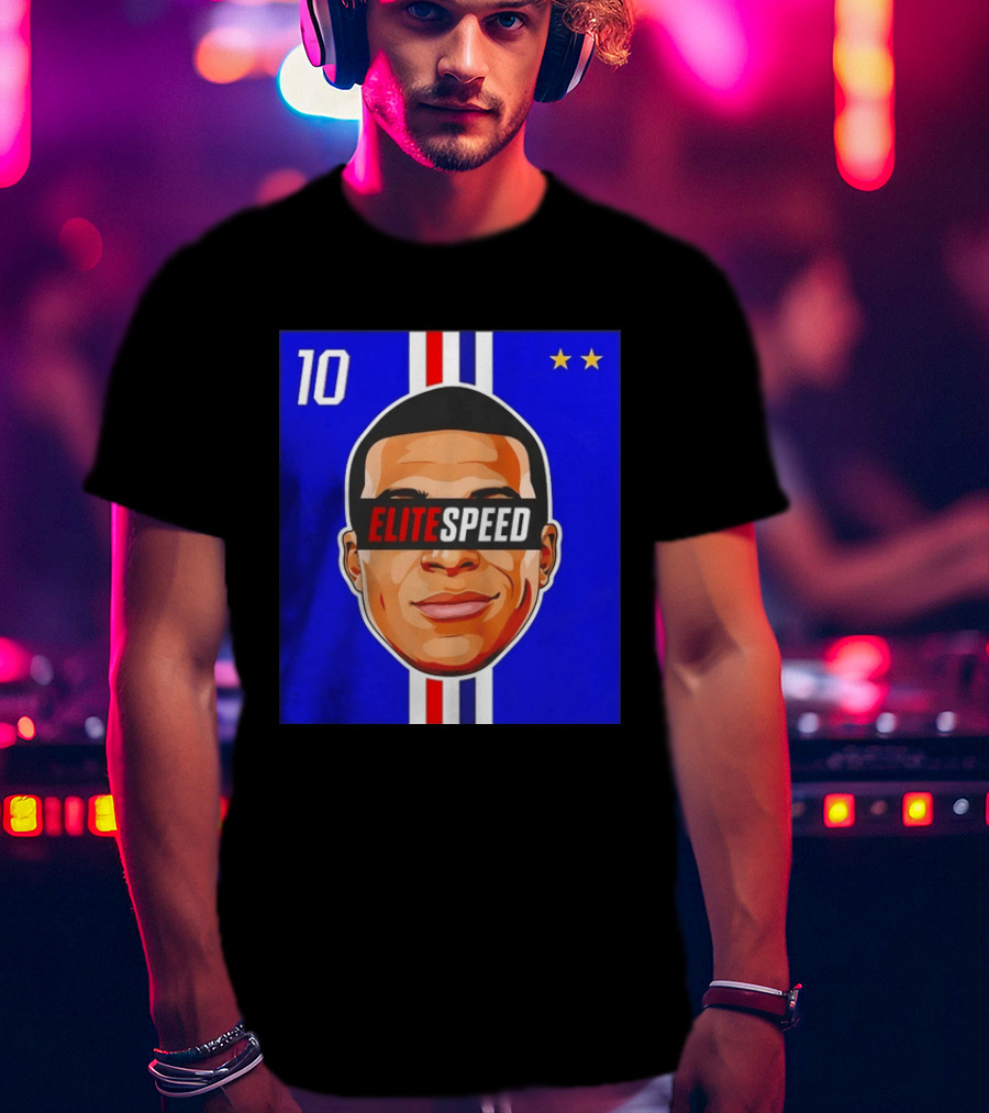 10 Kylian Mbappe Elite Speed France Football Big Head Two Stars T-Shirt