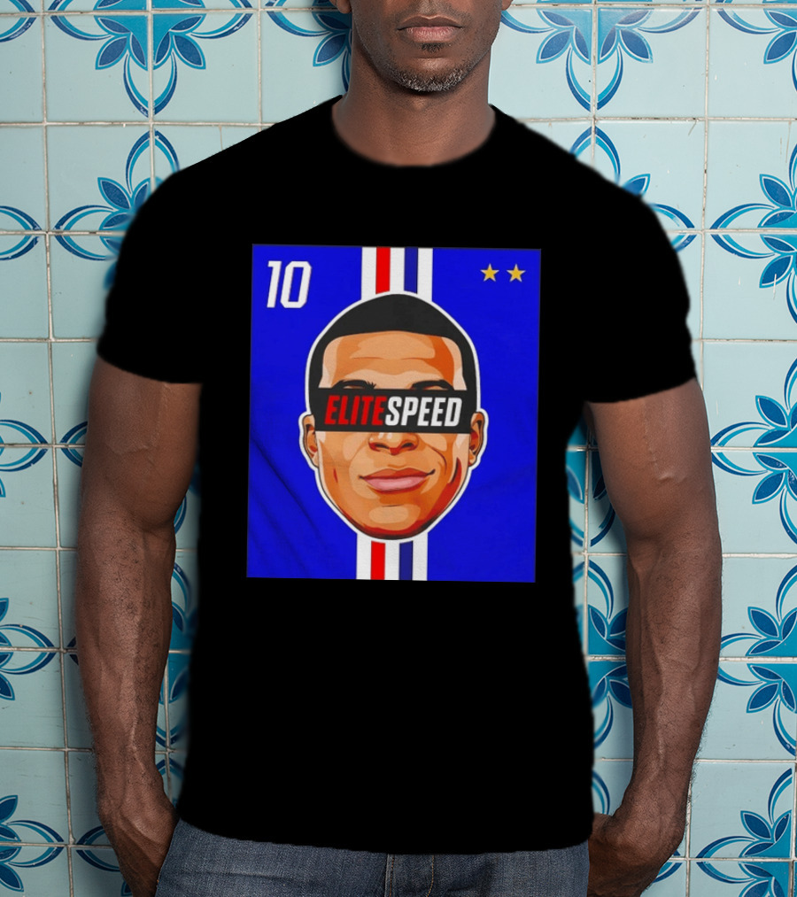 10 Kylian Mbappe Elite Speed France Football Big Head Two Stars T-Shirt