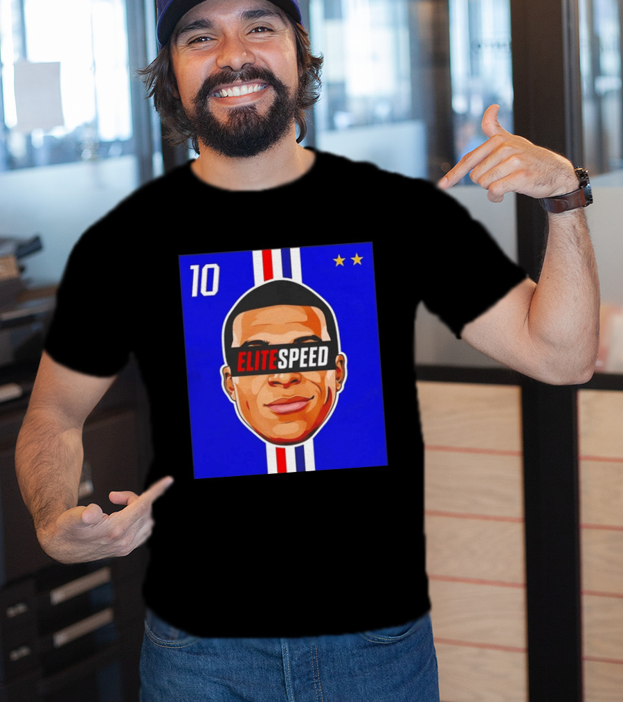 10 Kylian Mbappe Elite Speed France Football Big Head Two Stars T-Shirt
