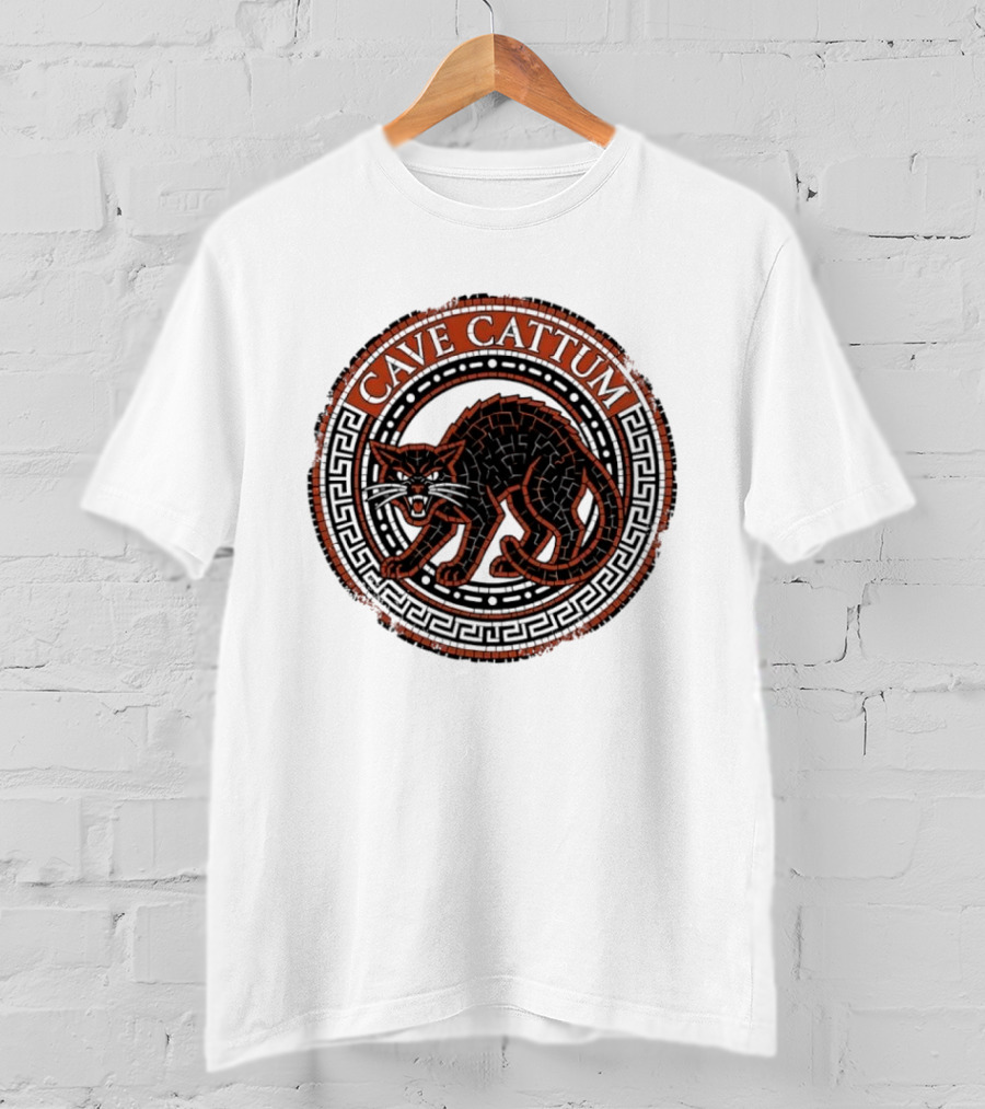 Cave Cattum Angry Cat Mosaic Roman Warning Sign T-Shirt