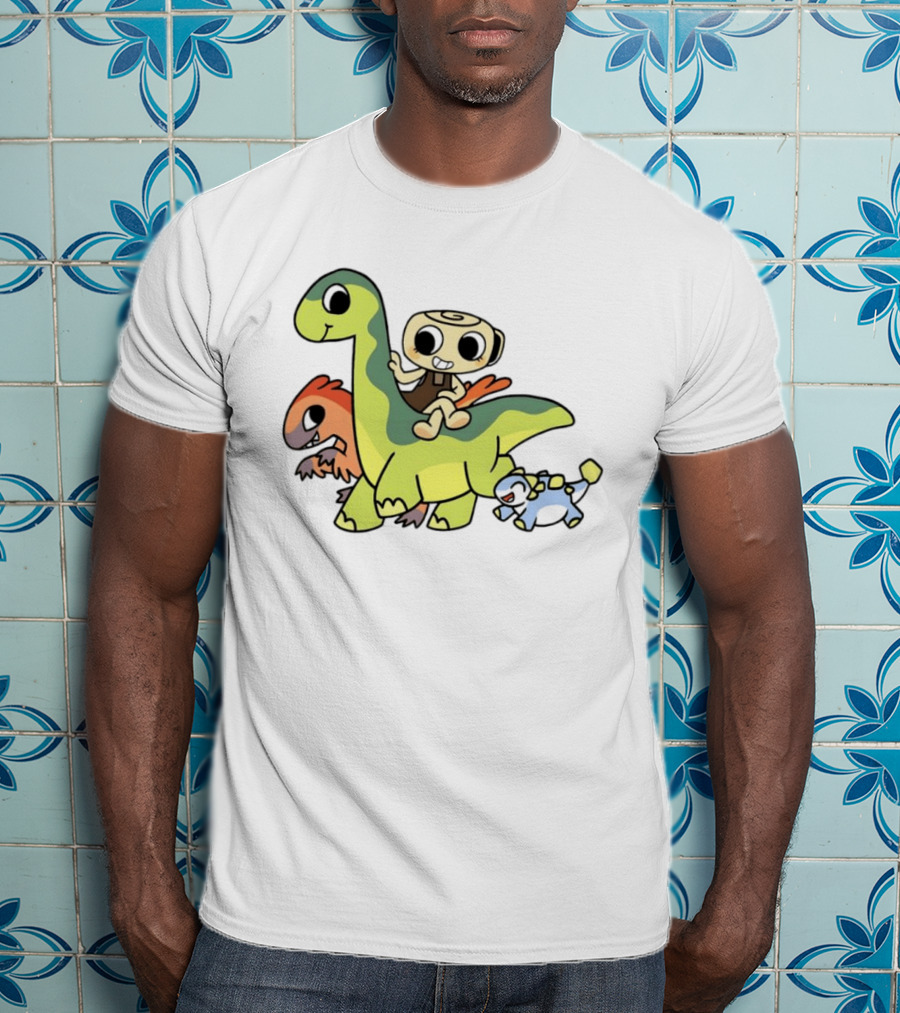 Cinnamon Roll Riding Dinosaurs Cute Cartoon Characters T-Shirt