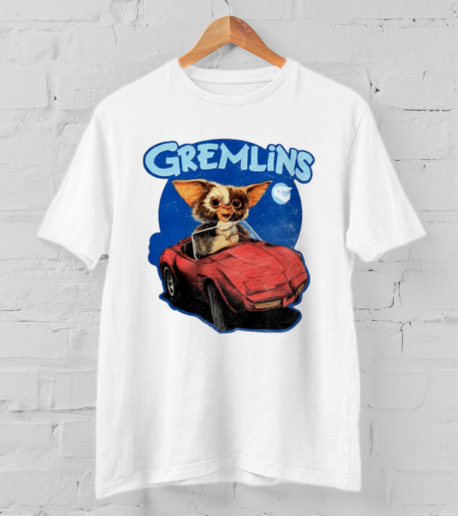 Gizmo Gremlins Driving Red Sports Car Retro Movie Fan T-Shirt