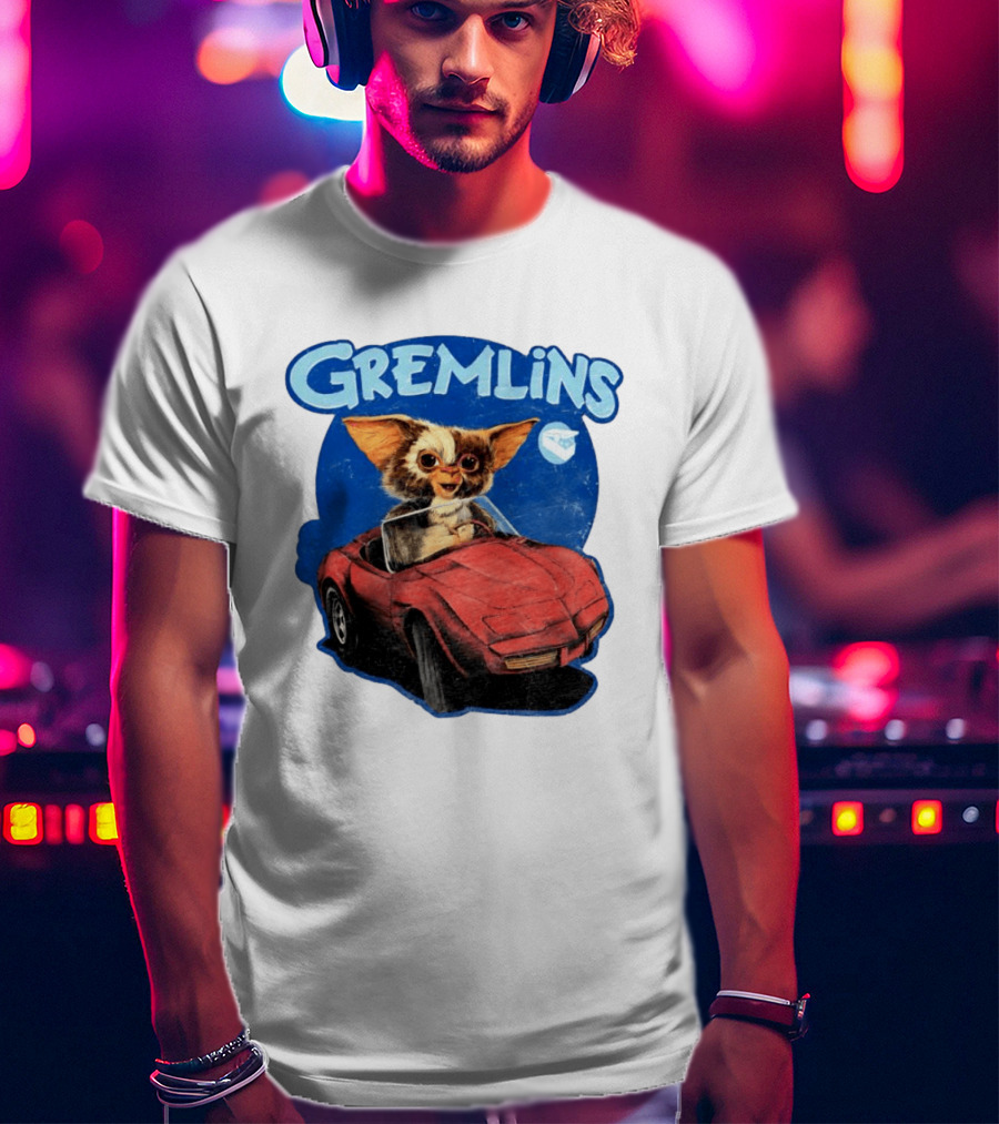 Gizmo Gremlins Driving Red Sports Car Retro Movie Fan T-Shirt