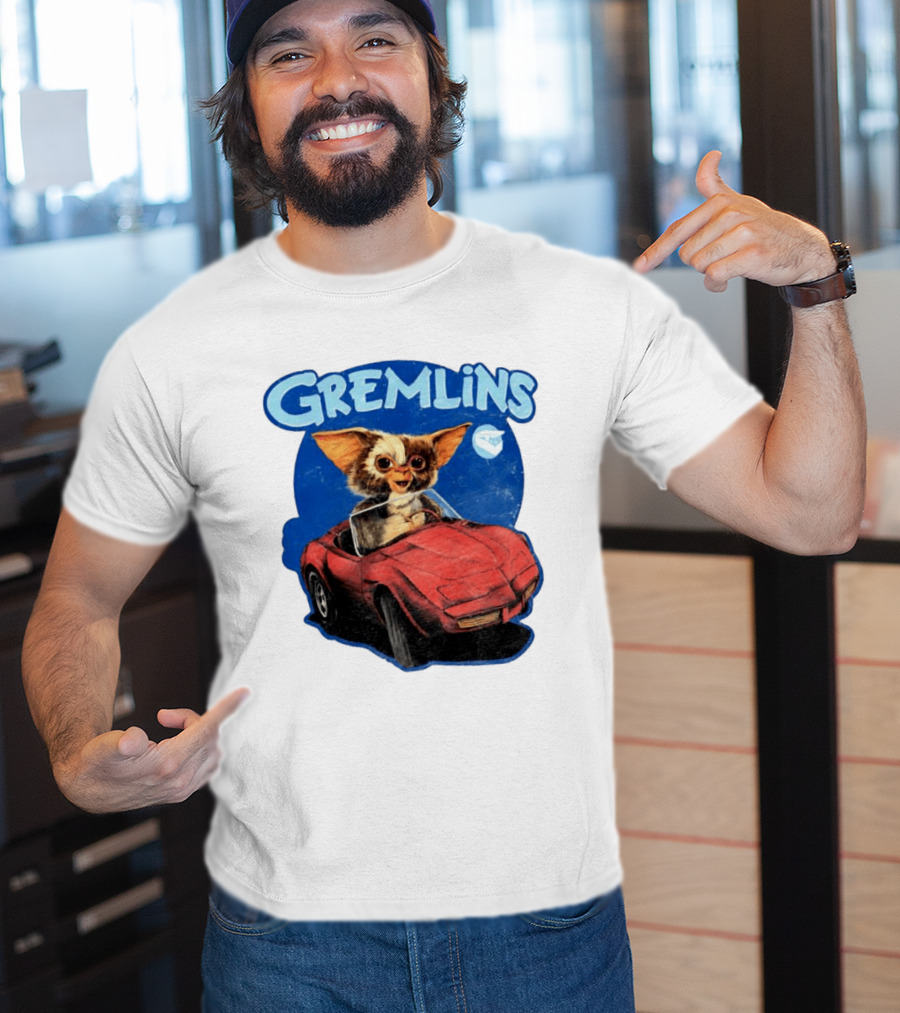 Gizmo Gremlins Driving Red Sports Car Retro Movie Fan T-Shirt