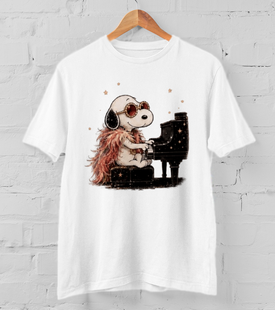 Snoopy Elton John Playing Piano Under Starry Nights T-Shirt