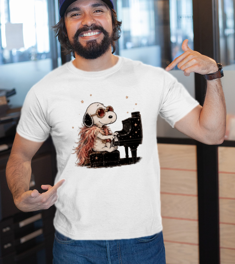 Snoopy Elton John Playing Piano Under Starry Nights T-Shirt