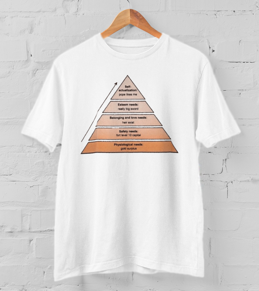 Maslow's Pyramid Parody Crusader Kings III Self Actualization Pope Likes Me Needs T-Shirt