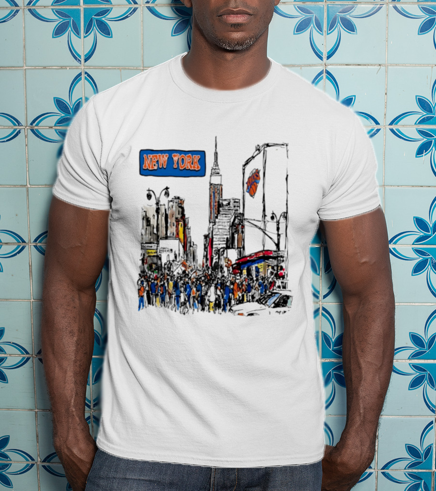 New York Knicks NBA City Skyline Street Scene Basketball Team T-Shirt