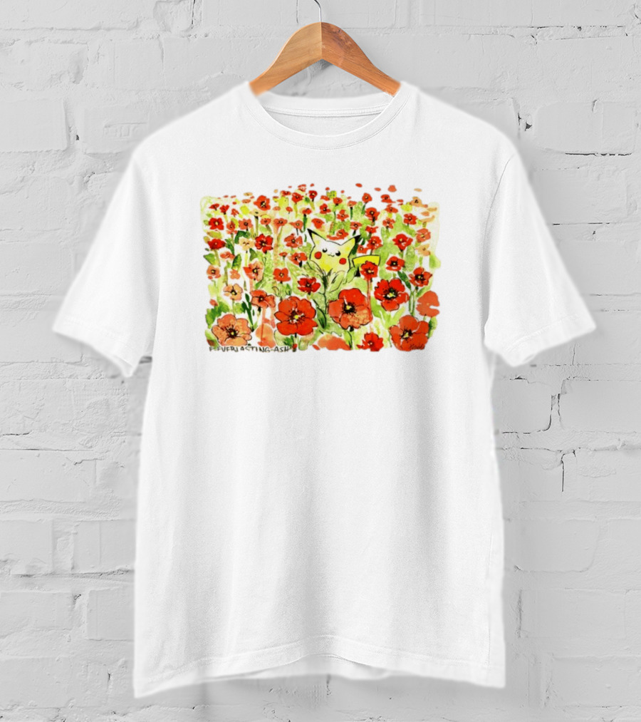 Pikachu Pokemon Everlasting Ash Floral Field T-Shirt