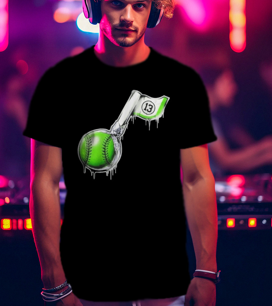 13 Baseball Lollipop Dripping Ice Cream Green Ball T-Shirt