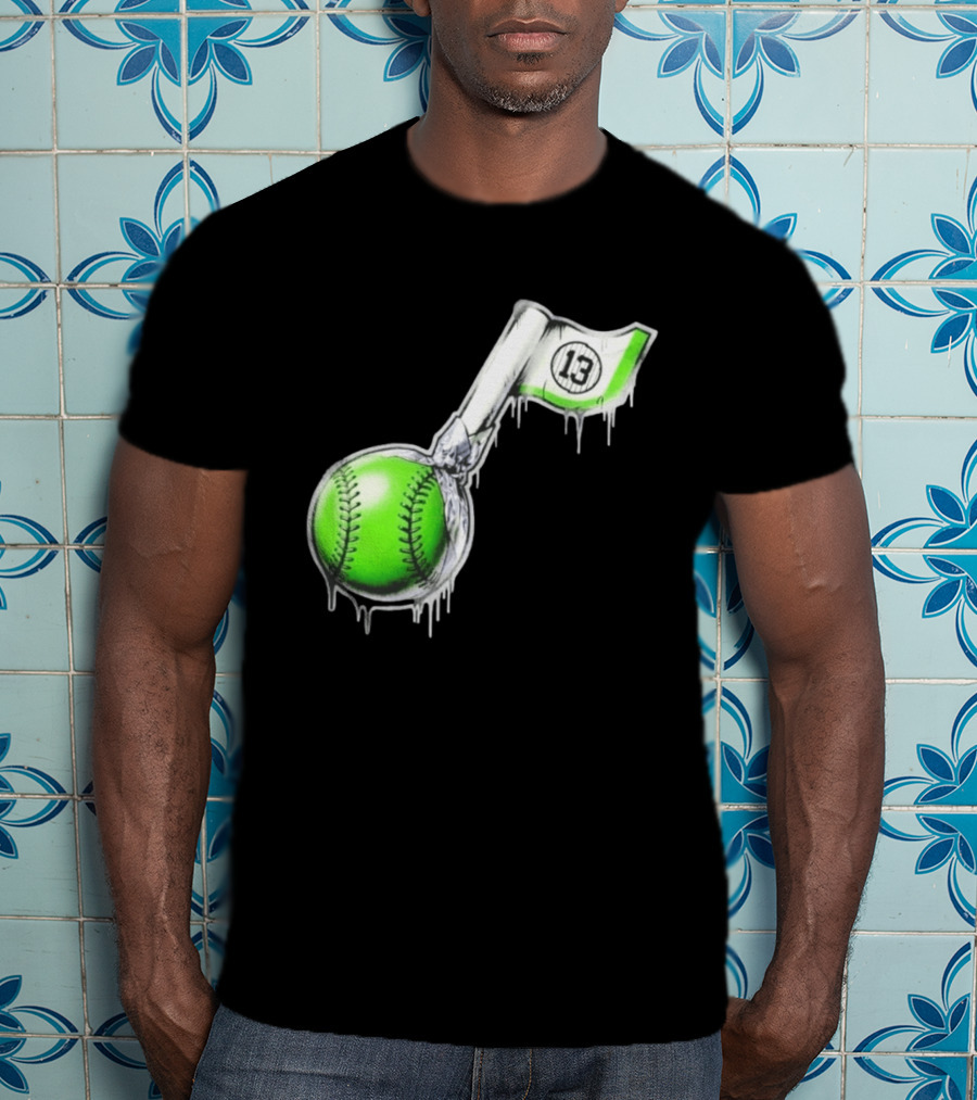 13 Baseball Lollipop Dripping Ice Cream Green Ball T-Shirt