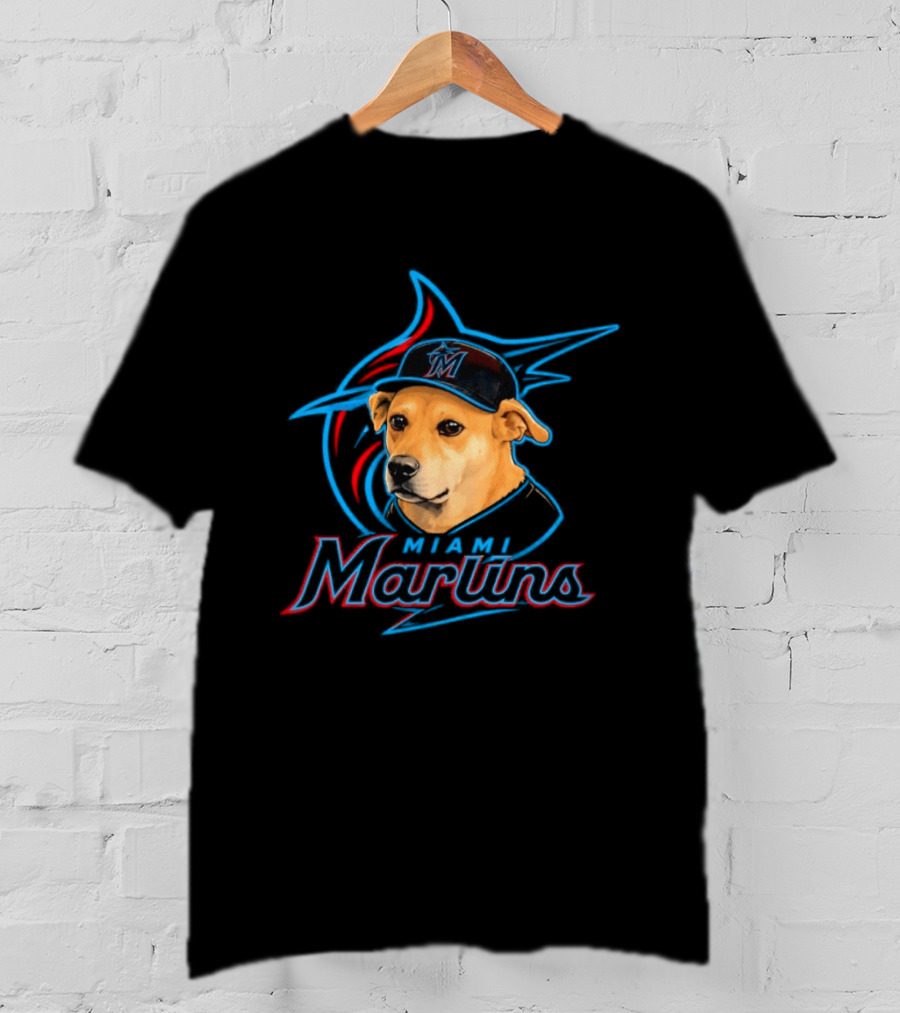 Miami Marlins Dog With Baseball Cap Team T-Shirt