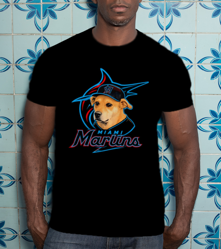 Miami Marlins Dog With Baseball Cap Team T-Shirt