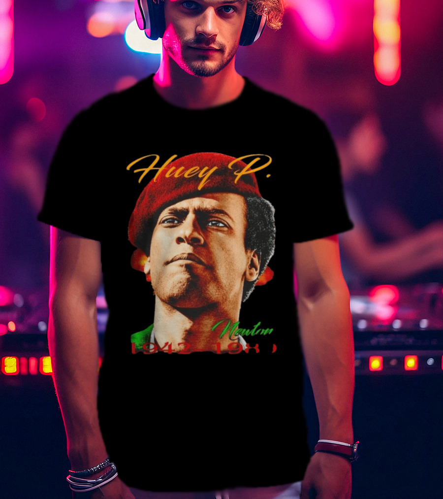Huey P. Newton 1942 1989 Red Beret Green Jacket T-Shirt